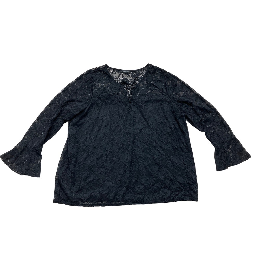 Lane Bryant Black Floral Lace Bell Sleeve Lace Up Blouse Top Plus Size‎ 22/24